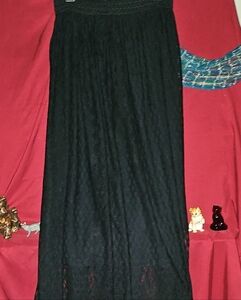 EUC Magic Black Lace Crochet Maxi Skirt With Elasticated Waist And Lining